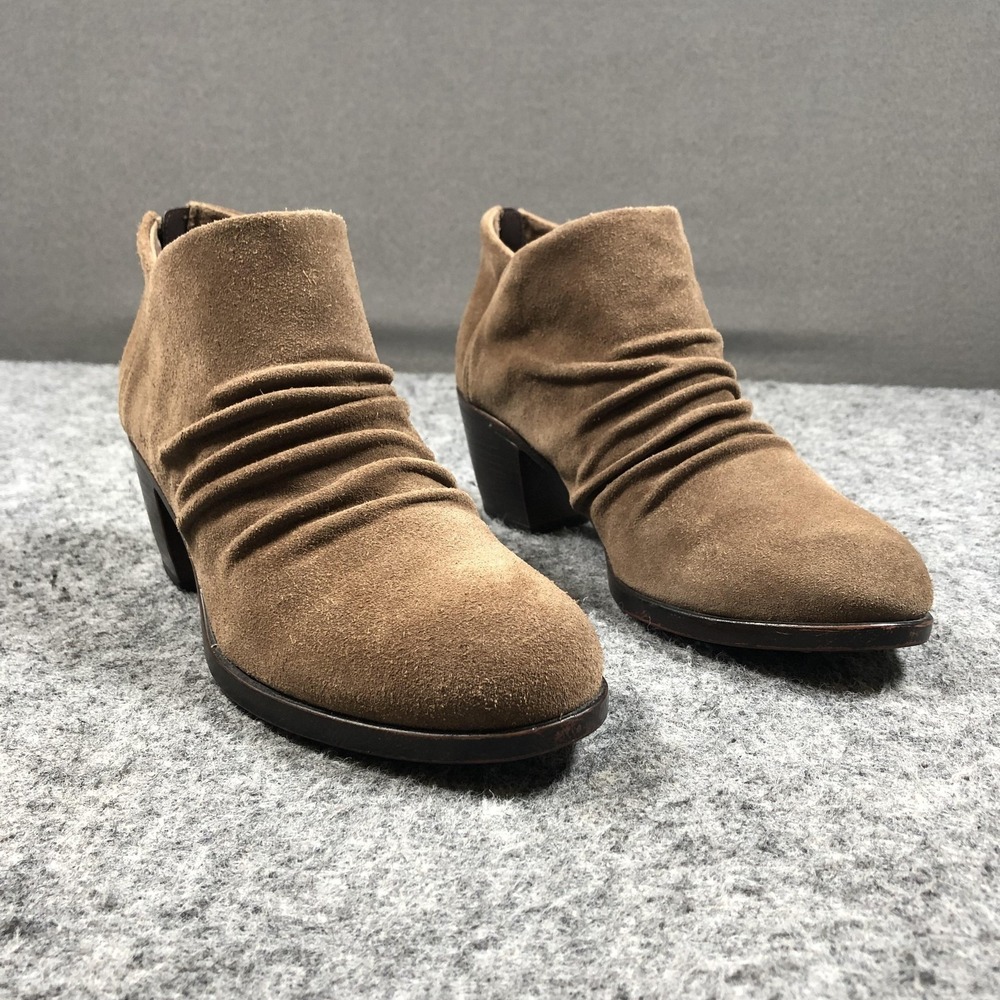 BOC Ruched Ankle Booties‎ Womens 9M Brown Suede Zip Block Heel Boots Casual